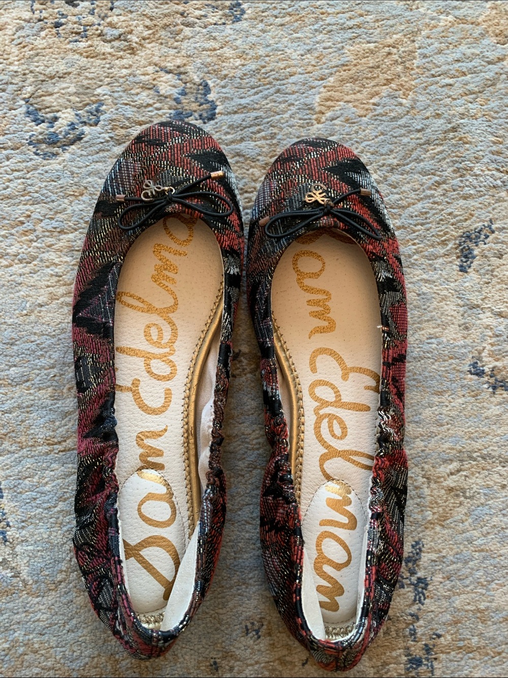 Sam Edelman Women's Red and Black Patterned Bow Ballet Flats NWT
